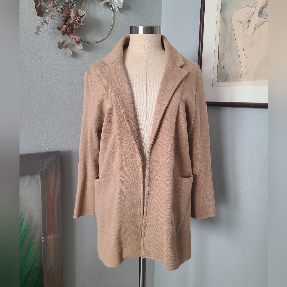 Quince Camel Knit Cardigan Blazer